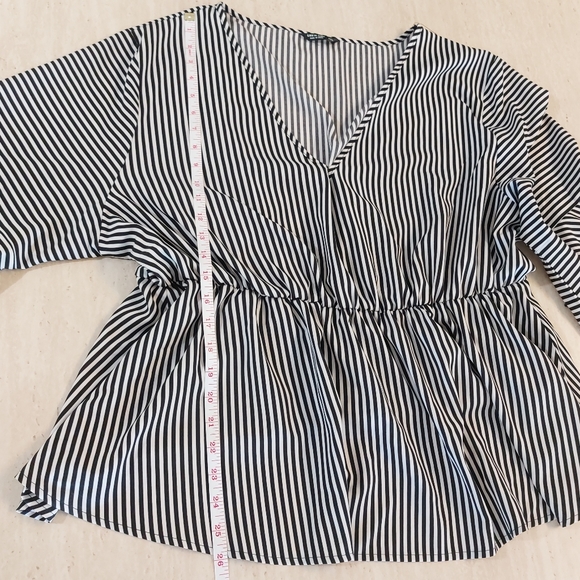 Shein Plus Size 5X Black & White Striped Ruffle Peplum V-Neck Casual Blouse - Picture 8 of 12